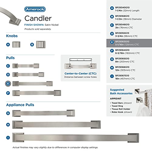 Image of Amerock | Cabinet Pull | Satin Nickel | 5-1 /16 inch (128 mm) Center to Center | Candler | 1 Pack | Drawer Pull | Drawer Handle | Cabinet Hardware