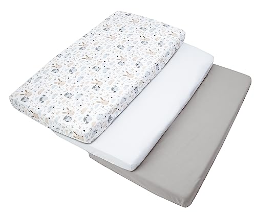 Medi Partners Set of 3 pcs. Fitted Sheet 60x120 cm 100% Cotton Baby Bed Linen Mattress Cot, Glade-white-grey, Three pack