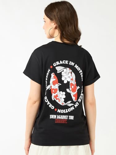 Image of Bewakoof Women's My Badass Graphic Printed 100% Cotton T-Shirt - Boyfriend Fit, Round Neck, Half Sleeve