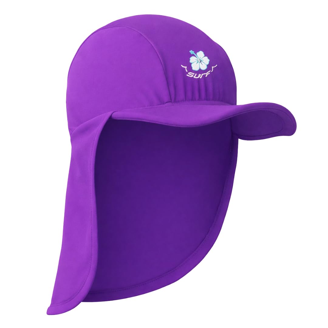 Kidz Swimmers Girls Radiant Orchid Sun Protection Legionnaire Cap Upf 50+ Hibiscus Flower (Large 10 Years Plus)
