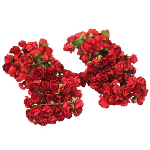 Rachlicy 144 Mini Rosas, Rosas Artificiales Rojas de Papel, Plantas de Aspecto Real con Tallo de Alambre para Hacer Pinzas para el Pelo de Novia, centros de Mesa, Diademas, Ramos de Fiesta