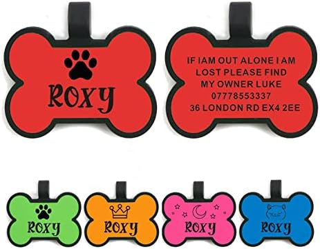 Dog Tag Personalised Dog Name Tag Custom Dog ID Tag Dog Tags for Pets Engraved Silicone Dog Tag for Cat Pet Dog Puppy Personalised Dog Collar for Cats Dogs (Red Bone)