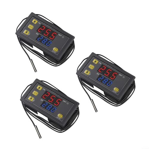 3 controladores digitales de temperatura W3230 con sensor impermeable, salida de relé de 20 A, modos de operación duales, control para congeladores, refrigeradores y cámaras de incubación (24 V)