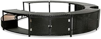 CHARMMA Round Spa Surround, Inflatable Hot Tub Step, Poly Rattan Spa Pool Enclosure with Storage Area, Outdoor Massage Hot Tub Frame for Backyard/Patio, Black, 111.4 x 111.4 x 21.7