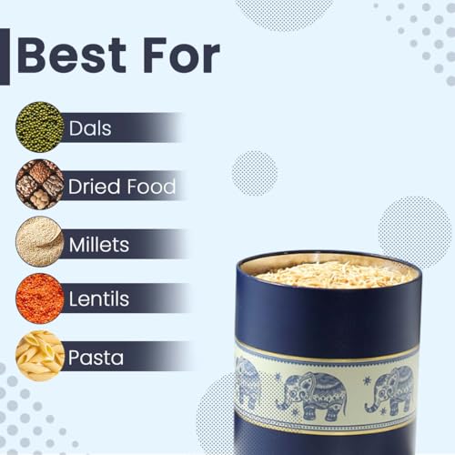 Image of Mandala Collection Airtight Kitchen Container Set| 1100ML- Set of 4| Food Grade Metal Jars for Dals, Millets, Pasta & Dry Food Storage| Vacuum Lid, Rust Resistant| Blue Elephant Canisters