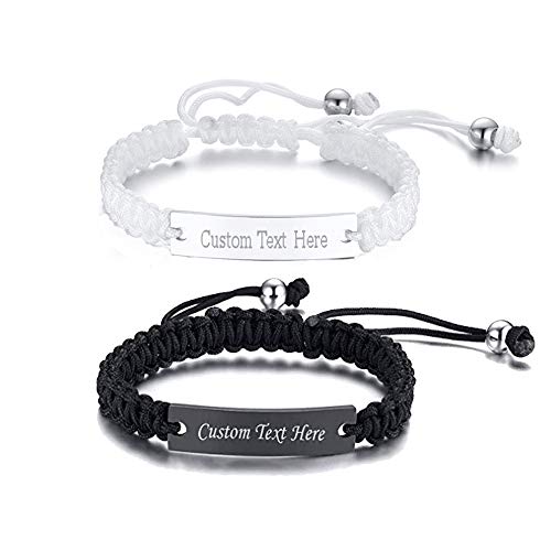 VNOX Personalized Customize Name Date Quote Friendship Love Couple Bracelet Handmade Braided Rope Bracelet Anniversary Christmas Gift for Him and Her,Adjustable