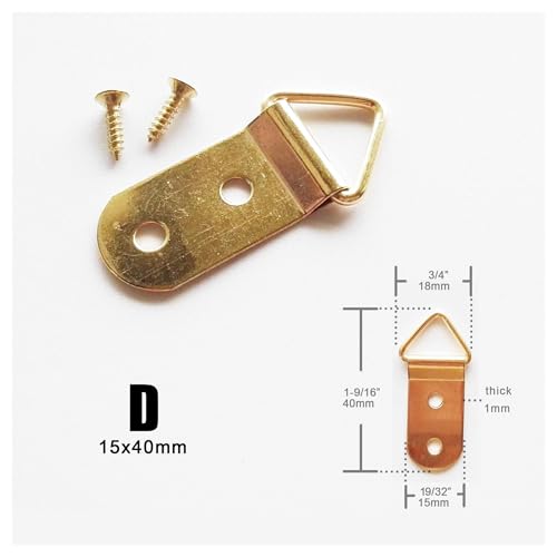 Image of CHATROOM 50pcs Golden Triangle D-Ring Photo Picture Frame Hanger Hang Oil Painting Mirror Art Work Hooks Double 2 Holes with Screws(D 15x40mm)