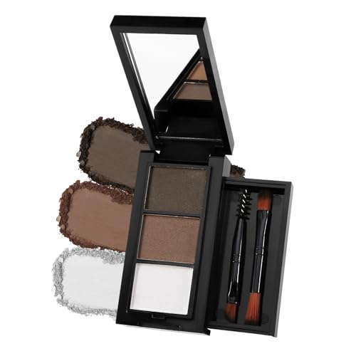 Apooliy Poudre à sourcils 3 couleurs, palette de sourcils, waterproof longue durée, poudre à sourcils avec miroir, brosse à sourcils, palette de contours