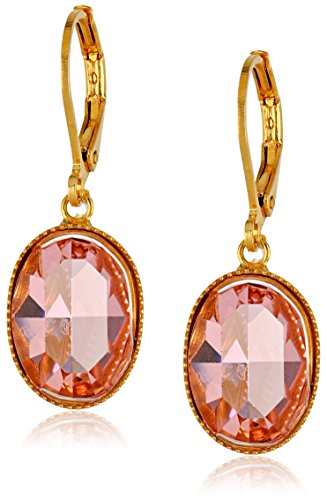 1928 Jewelry Gold-Tone Pink Genuine Swarovski Crystal Oval Drop Earrings