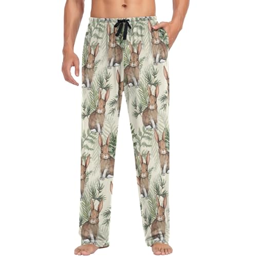visesunny Mens Pajama Pants Cute Rabbit Woodland Bunny Cotton Men's Sleepwear Lounge Pants Pj Pants