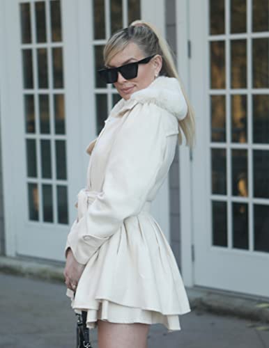 Image of Zeagoo Women Long Sleeve Faux Fur Lapel Double-Breasted Thick Wool Coat,arge
