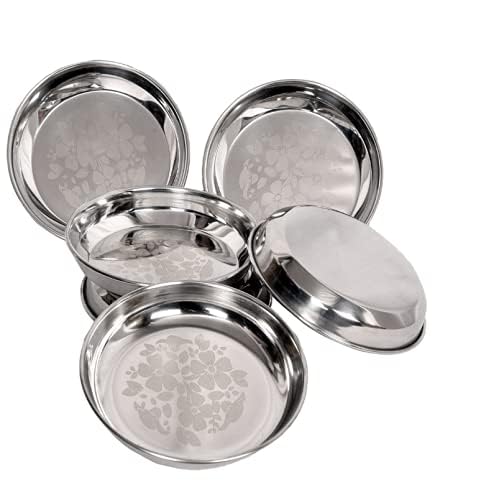 Image of LiMETRO STEEL 6 Pieces Stainless Steel Halva Plates, Breakfast Plates, Serving Plates (Diameter : 16 cm , Laser Print)