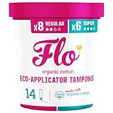 FLO - Organic Applicator Tampons with Width-Wise Expansion, Natural Comfort Cotton, Plant-Based, Biodegradable & Plastic Free, Superior Leak-Busting Protection, Regular & Super Combo Pack, 14 Count
