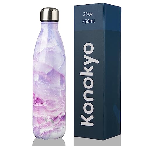 Image of Konokyo Insulated Water Bottles,25 oz Double Wall Stainless Steel Vacumm Metal Flask for Sports Travel,Marble Dawn