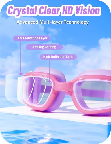 Image of Vvinca Kids Swim Goggles, Swimming Goggles for Kids 3-14 Anti-Fog UV Protection No Leak Pool Glasses for Boys Girls