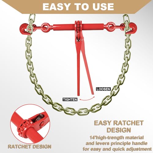 Image of AAIN 3 /8 inch-1 /2 inch Ratchet Chain Binder with 3 /8 Inch x 10 Foot Tow Chain | Heavy Duty 9,200 LBS Safe Working Load | Tie Down Hauling Chains Binders for Flatbed Truck Trailer | 2 Set