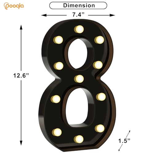 Image of Pooqla 8th Birthday Decorations for Boys, Large Black Light Up Numbers | Black Party Decorations, 12.6in Tall Big Marquee Numbers 8th 18th Anniversary Birthday Gift for Boys Wedding Room Decor