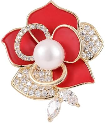 Delicate 14K Gold Camellia Brooch with Natural Freshwater Pearls, Moissanite Embellished Floral Lavish Diamond Brooch, Wedding Decorations for the Bride