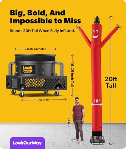 Image of LookOurWay Air Dancers Wacky Waving Inflatable Tube Man Set - 20 Feet Tall Inflatable Dancing Man with Blower for Business Advertising