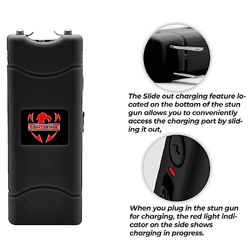 Fightsense Mini Stun Gun Keychain & Pepper Spray Combo Pack For Self Defense Kit - Extremely Powerful Stun Gun Flashlight For Women (Black Bling) #TOP3