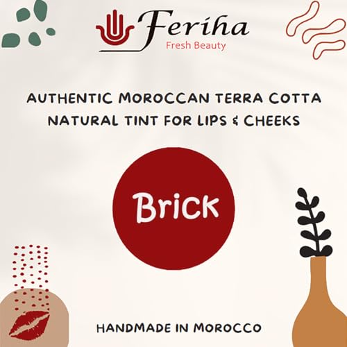 FERIHA Aker Fassi Moroccan Clay Lip & Cheek Stain – Long-Lasting Brick Red Tint, Natural & Buildable Color