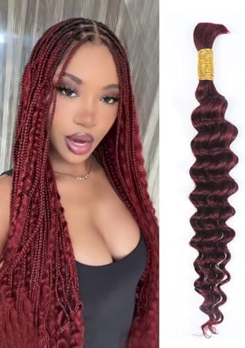 RESACA Human Braiding Hair 50g 1 Bundle 16 Inch Deep Wave Bulk Human Hair for Braiding No Weft Bundle 10A Brazilian Virgin Curly Human Hair Extensions for Boho Braids Wet and Wavy Human Hair(99j)
