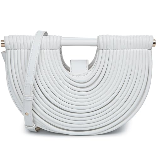 Image of Trendy Woven Evening Clutch Purse Half Round Designer Shoulder /Crossbody Bag Top-Handle Satchel Handbags