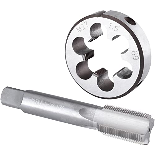 Burkit M27 X 1.5 Tap and Die Set, M27 x 1.5 Machine Thread Tap and Round Die Right Hand