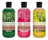 Bagno Schiuma Set 3x350ml - Bagnoschiuma con Olio Essenziale di Lavanda & Assoluto di Rosa & Ylang Ylang - Cura del Corpo - Bellezza - Bagno - Relax - Aromaterapia - Bagnoschiuma
