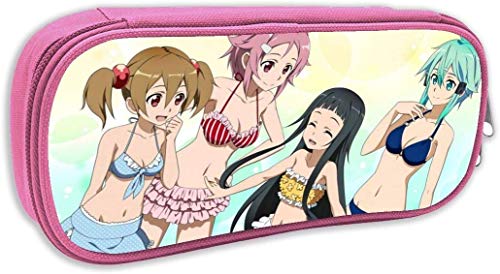 DJNGN Niños Niñas Bolsa de bolígrafo con cremallera de gran capacidad, Sword Art Online Hermosa chica Bikini Fiesta en la piscina Estuches de marcadores Accel World Organizador de escritorio Durable