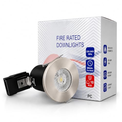 Image of Brightex, IP65 Fire Rated GU10 Downlight Brushed Chrome | Recessed Ceiling Spotlight Fitting | Twist & Lock Bezel | Bathroom Kitchen Shower Ceiling Light | GU10 Bulb Not Included