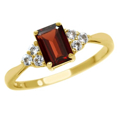 Silvershake 1.28 CTW 7X5mm Natural Octagon Shape Red Garnet and White Topaz 18K Yellow Gold Plated 925 Sterling Silver Engagement Ring January Gemstone Birthstone Size 7.5