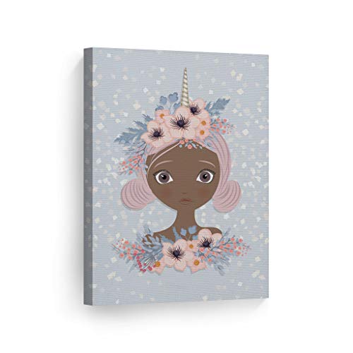 Best Deal 🛒 Smile Art Design African American Art Unicorn Girl Wall Decor Unicorn Gift Canvas Print Kids Room Decor Wall Art Baby Room Decor Nursery Decor Ready to Hang Made in The USA- 40x30