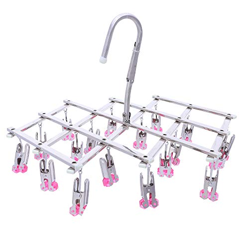 Qinglele Drip Kleiderbügel,Edelstahl Trocknen Rack,Sockenaufhänger,Unterwäsche trockner,18 Wäscheklammern für Shorts wäsche,Faltbar,Winddicht,Sammle schnell Kleidung,rot