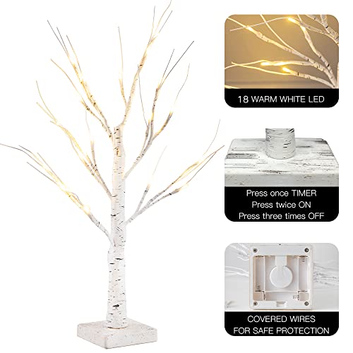 Yeahome 2 Pack 2Ft/24” Birch Tree Light With 18Lt Warm White Leds Battery Powered Timer For Christmas Decorations Indoor, Artificial Tabletop Money Tree For Wedding Party Desk Table Mantel Home Decor #TOP2