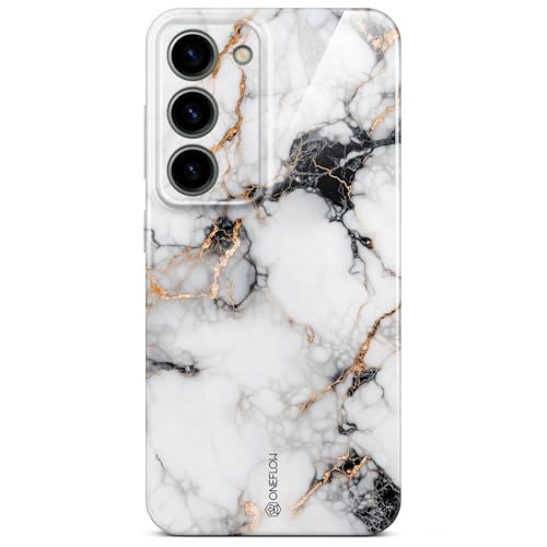 Coque Samsung S23 ONEFLOW Bliss en marbre blanc et or pailleté avec protection caméra