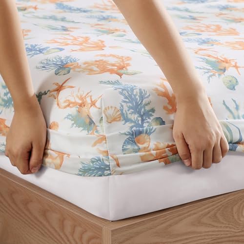 Image of Caribbean Joe King Coastal Print Microfiber Sheet Set, Sunrise Sealife