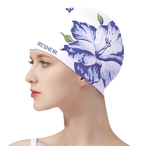 Women Girls Swimming Cap Waterproof Anti-Slip Silicone Swim Cap for Women Adult Flower Printed Beach Cap High Elastic Long Hair Swim Cap