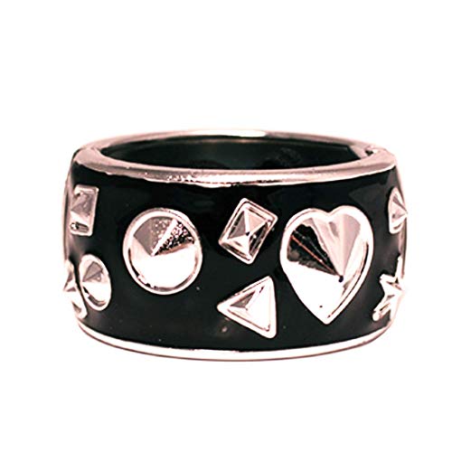 Mia Tony Pony, Ponytail Cuff, Hair Accessory, Black With Silver Studs and Hearts, 0.75" Wide, For Women and Girls 1pc