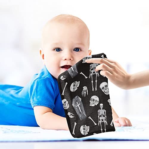 Image of vvfelixl Baby Washcloths Cotton Creepy Skull Baby Muslin Washcloths Soft Baby Face Towel for Newborn Infants, 11.8 X 11.8 Inch, 3 Pack Black