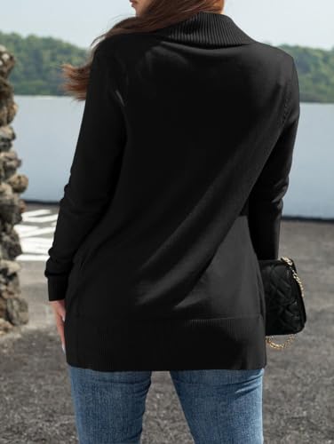 Image of Womens Open Front Cardigan Sweaters Oversized Long Sleeve Two Pockets Loose Solid Knit Sweaters