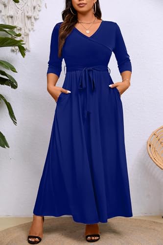 Image of Runwind Plus Size Dress for Women - 3 /4 Sleeve V Neck Maxi Dresses for Women (XL-6XL)