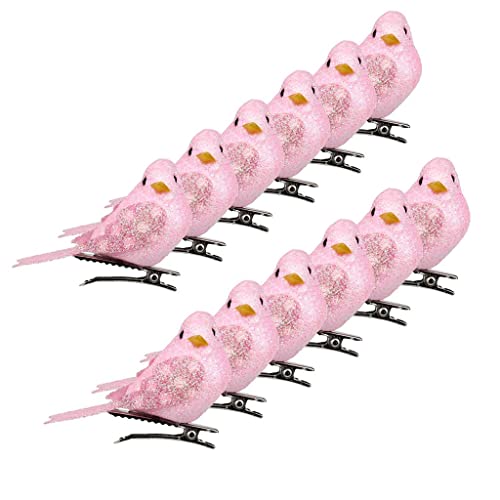 DYNWAVE Pack of 12 Decorative Artificial Foam Birds, Ornaments Home DIY Craft for Wedding, Pink