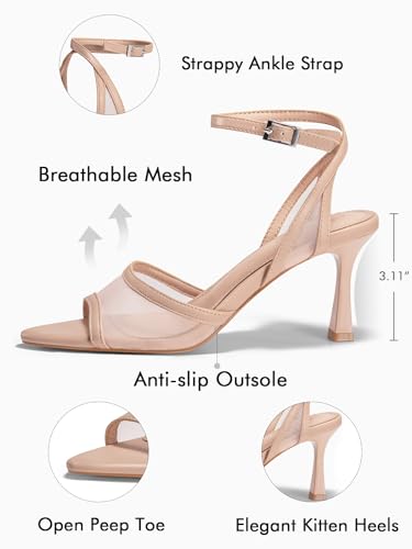 Image of Coutgo Womens Kitten Heels Sandals Pointed Open Toe Ankle Buckle Strap Summer Dress Shoes
