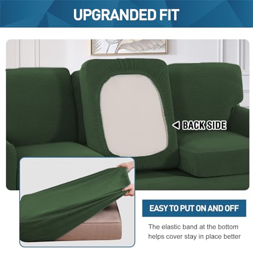 BXFUL Stretch Sofa Cover with Separate Cushions and Backrests Covers Jacquard Spandex Fabric Sofa Slipcover for Living Room Furniture Protector (2-Seater,Army Green) - Image 5