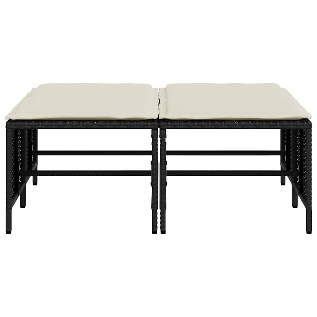 Fengshui Taboret ogrodowy z poduszką, 4 szt., czarny, polirattanowy