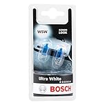 Bosch W5W (501) Ultra White Halogen Headlight Bulbs, 12 V 5 W, Modern White LED Look - Socket Type W2,1x9,5d - Pack of 2 Replacement Car Light Bulbs