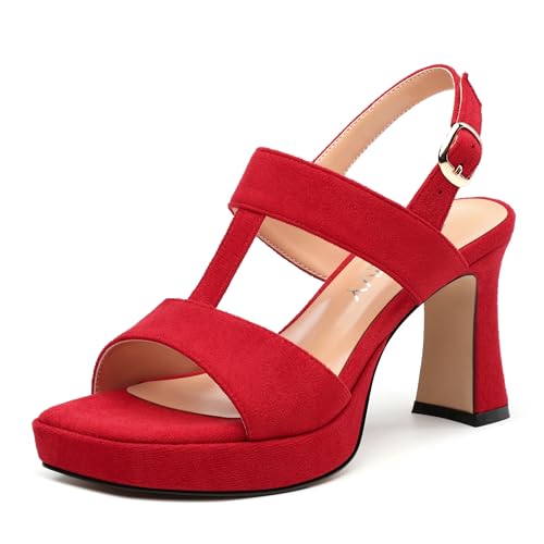 Women's Platform Sandals, Square Open Toe High Heels, Fashion Buckle Ankle Strap Heeled Sandal for Wedding Partying Working