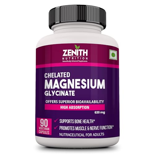 Zenith Nutrition High Absorption Chelated Magnesium Glycinate 620mg - 90 Veg capsules | Supports Bone Health | Nerve & Muscle Function