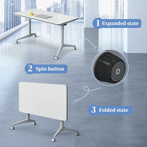 Mesa de oficina plegable, mesa de entrenamiento móvil con ruedas, mesa de conferencias, diseño moderno abatible, ideal para oficinas y espacios de reunión